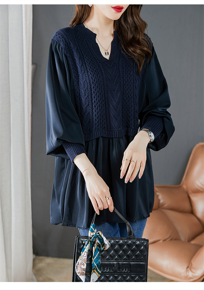 <br>シャツ ニット 異素材 ブラウス レディース チュニック Vネック ニットワンピース ベーシック シルク 長袖シャツ トップス 長袖  長袖シャツブラウス シャツブラウス 無地 プレゼント
