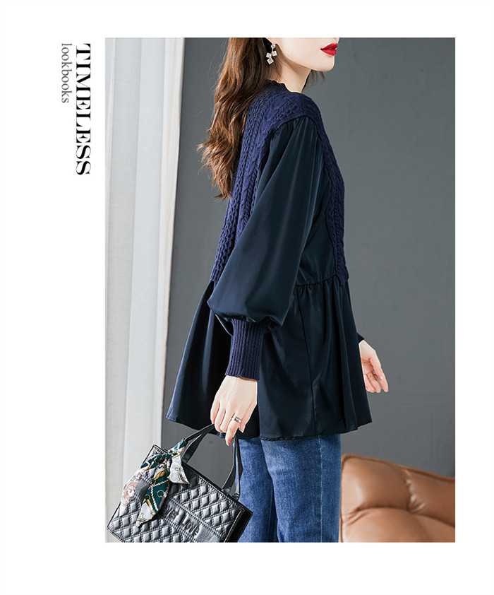 <br>シャツ ニット 異素材 ブラウス レディース チュニック Vネック ニットワンピース ベーシック シルク 長袖シャツ トップス 長袖  長袖シャツブラウス シャツブラウス 無地 プレゼント