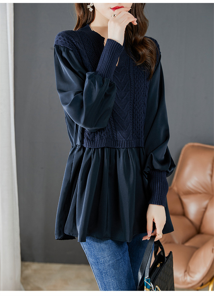 <br>シャツ ニット 異素材 ブラウス レディース チュニック Vネック ニットワンピース ベーシック シルク 長袖シャツ トップス 長袖  長袖シャツブラウス シャツブラウス 無地 プレゼント