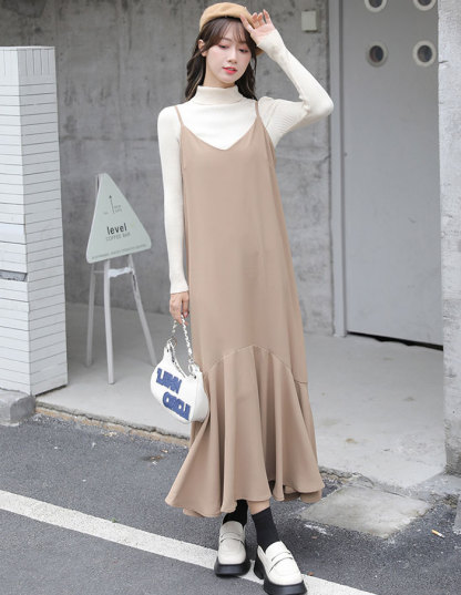 ジャンパースカート キャミワンピース サロペット マーメイドワンピース レディース マーメイド 秋 夏 黒 ジャンパースカート ベーシック ゆったり 無地 体型カバー 大きいサイズ キャミ ロングワンピース