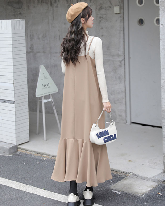 ジャンパースカート キャミワンピース サロペット マーメイドワンピース レディース マーメイド 秋 夏 黒 ジャンパースカート ベーシック ゆったり 無地 体型カバー 大きいサイズ キャミ ロングワンピース