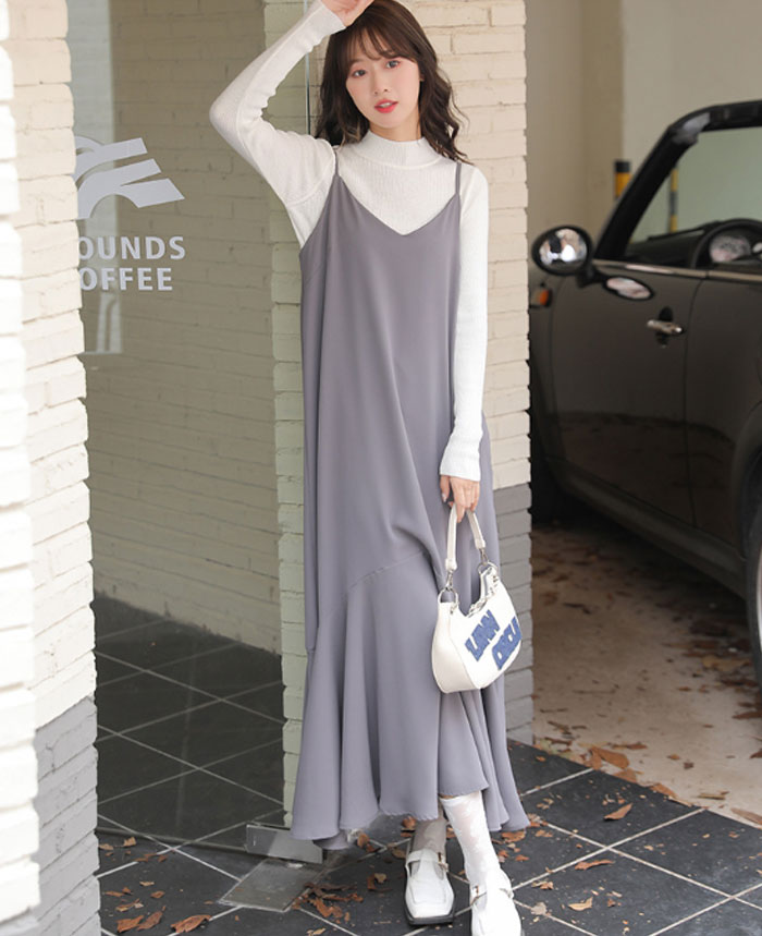 ジャンパースカート キャミワンピース サロペット マーメイドワンピース レディース マーメイド 秋 夏 黒 ジャンパースカート ベーシック ゆったり 無地 体型カバー 大きいサイズ キャミ ロングワンピース