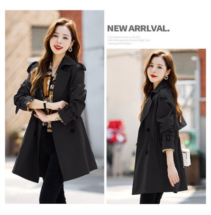 <br>トレンチコート レディース ミドル丈 厚手 aライン ベルト付き ダブルボタン 無地 おしゃれ 春秋 