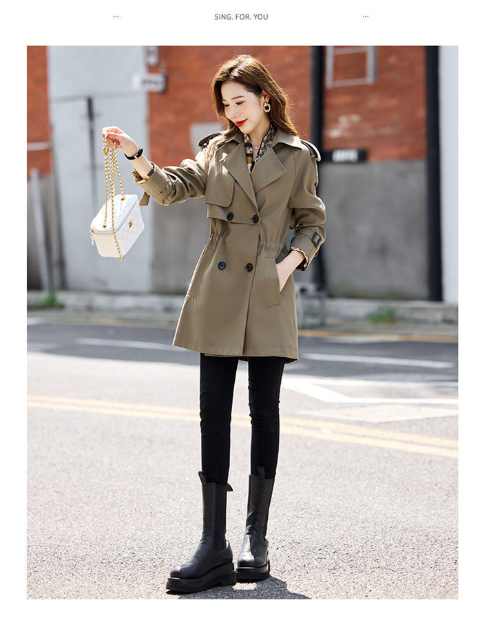 <br>トレンチコート レディース ミドル丈 厚手 aライン ベルト付き ダブルボタン 無地 おしゃれ 春秋 