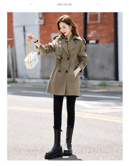 <br>トレンチコート レディース ミドル丈 厚手 aライン ベルト付き ダブルボタン 無地 おしゃれ 春秋 