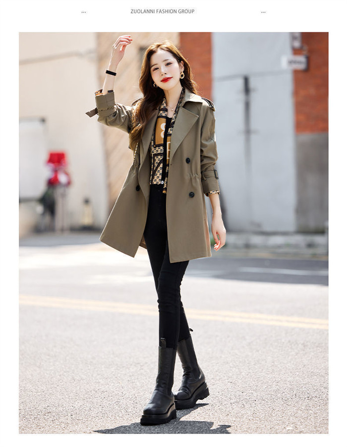 <br>トレンチコート レディース ミドル丈 厚手 aライン ベルト付き ダブルボタン 無地 おしゃれ 春秋 