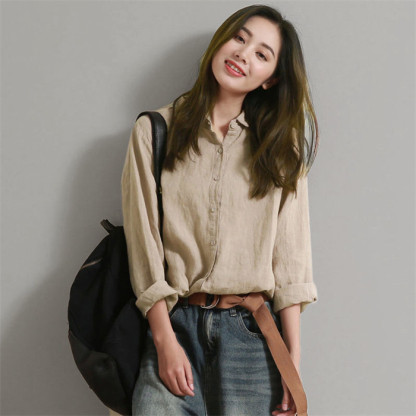 <br>綿麻 シャツ ガーゼシャツ ブラウス レディース 綿麻シャツ チュニック 羽織り コットン ベーシック コットンシャツ トップス 長袖 無地 プレゼント 