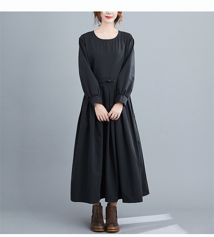 <br>プリーツワンピース レディース プリーツ 大きいサイズ マキシワンピース ゆったり 30代 40代 Uネック 長袖 無地 ゆったり 体型カバー ロング丈 ロングワンピース