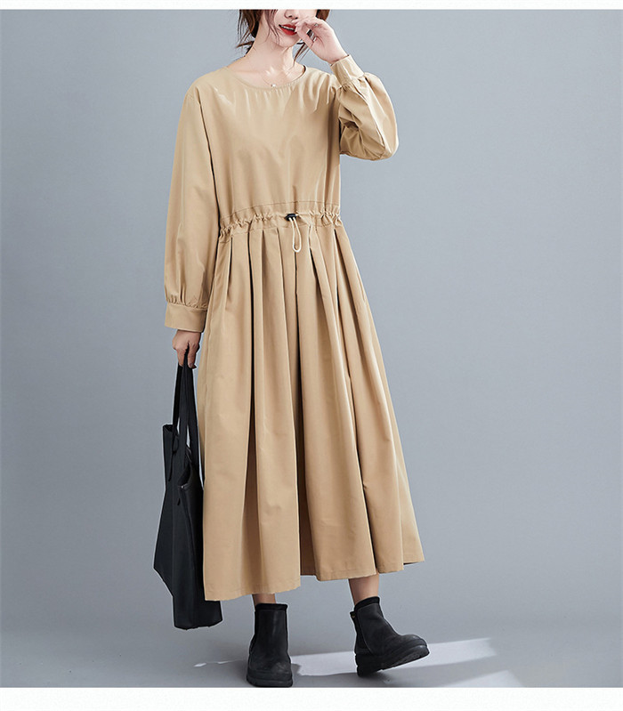<br>プリーツワンピース レディース プリーツ 大きいサイズ マキシワンピース ゆったり 30代 40代 Uネック 長袖 無地 ゆったり 体型カバー ロング丈 ロングワンピース
