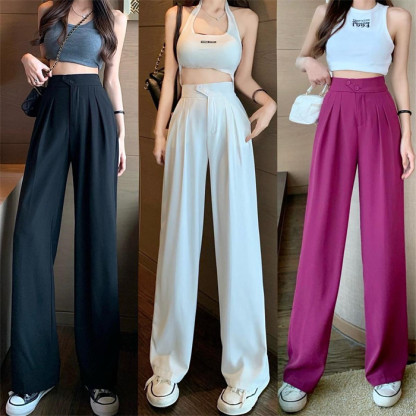 <br>ワイドパンツ レディース ダブルタック タックパンツ ワイドタック タックワイドパンツ カラーパンツ 韓国 体型カバー ストレート きれいめ カジュアル ウエストゴム
