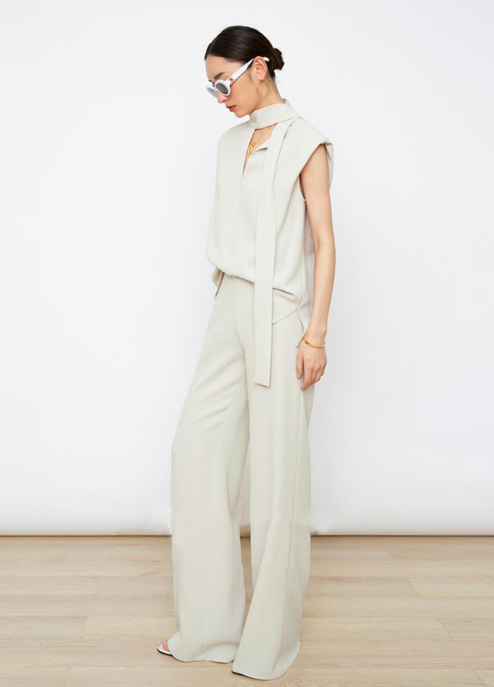 セットアップ ノースリーブ 夏 春夏 ロングパンツ パンツドレス レディース パンツスーツ 無地 女の子 結婚式 卒業式 入学式 ガウチョパンツ ワイドパンツ 体型カバー ゆったり 涼しげ 脚長効果 欧米風 