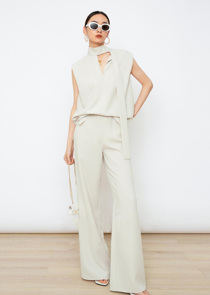 セットアップ ノースリーブ 夏 春夏 ロングパンツ パンツドレス レディース パンツスーツ 無地 女の子 結婚式 卒業式 入学式 ガウチョパンツ ワイドパンツ 体型カバー ゆったり 涼しげ 脚長効果 欧米風 