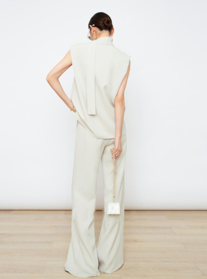 セットアップ ノースリーブ 夏 春夏 ロングパンツ パンツドレス レディース パンツスーツ 無地 女の子 結婚式 卒業式 入学式 ガウチョパンツ ワイドパンツ 体型カバー ゆったり 涼しげ 脚長効果 欧米風 