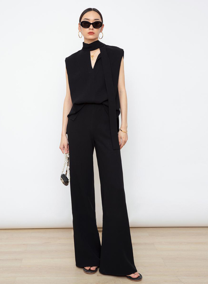 セットアップ ノースリーブ 夏 春夏 ロングパンツ パンツドレス レディース パンツスーツ 無地 女の子 結婚式 卒業式 入学式 ガウチョパンツ ワイドパンツ 体型カバー ゆったり 涼しげ 脚長効果 欧米風 