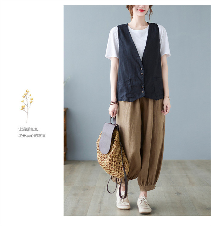 <br>ジレ レディース 春夏 ベスト 前開き ロングジレ ロングベスト リネン 大きいサイズ 麻 綿麻 サイドスリット 開襟 ボタン飾り 不規則裾