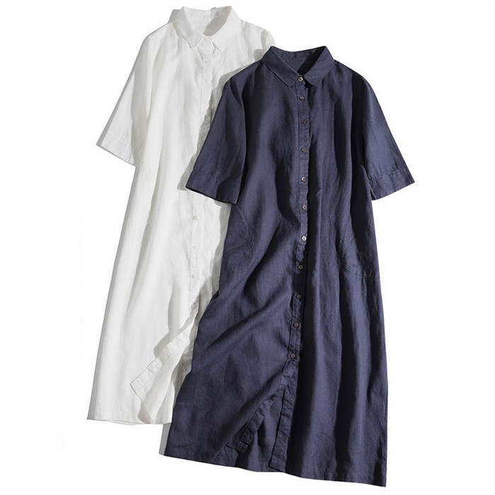 シャツワンピース ロング 綿麻 レディース きれいめ 春 七分袖 半袖 夏 大きいサイズ ガーゼ ロングワンピース ダブルガーゼ 綿麻ワンピ ミモレ丈 Aライン Vネック 体型カバー 通勤 OL フォーマル 送料無料 ゆるっと 大人可愛い 着痩せ