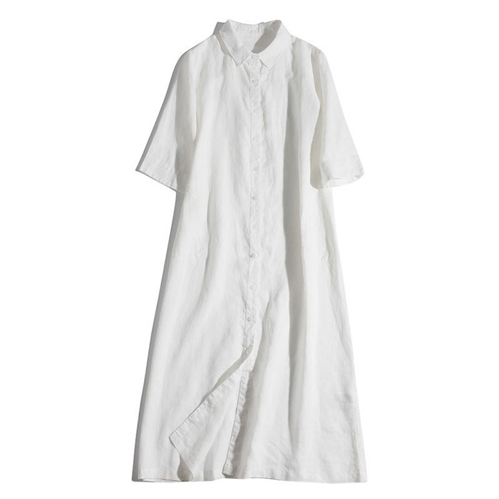シャツワンピース ロング 綿麻 レディース きれいめ 春 七分袖 半袖 夏 大きいサイズ ガーゼ ロングワンピース ダブルガーゼ 綿麻ワンピ ミモレ丈 Aライン Vネック 体型カバー 通勤 OL フォーマル 送料無料 ゆるっと 大人可愛い 着痩せ