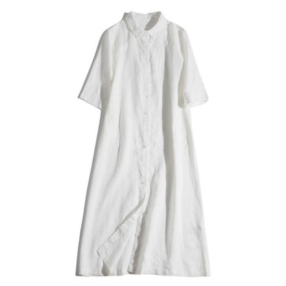 シャツワンピース ロング 綿麻 レディース きれいめ 春 七分袖 半袖 夏 大きいサイズ ガーゼ ロングワンピース ダブルガーゼ 綿麻ワンピ ミモレ丈 Aライン Vネック 体型カバー 通勤 OL フォーマル 送料無料 ゆるっと 大人可愛い 着痩せ