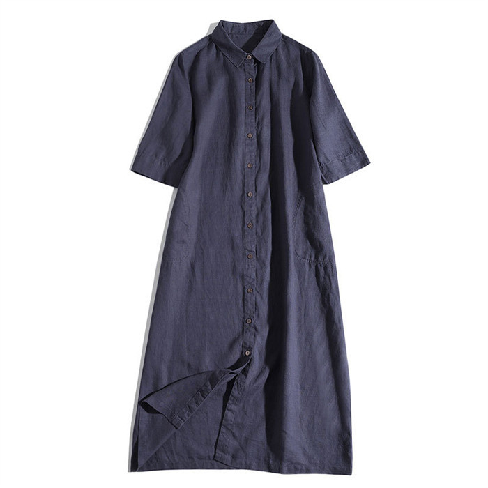 シャツワンピース ロング 綿麻 レディース きれいめ 春 七分袖 半袖 夏 大きいサイズ ガーゼ ロングワンピース ダブルガーゼ 綿麻ワンピ ミモレ丈 Aライン Vネック 体型カバー 通勤 OL フォーマル 送料無料 ゆるっと 大人可愛い 着痩せ
