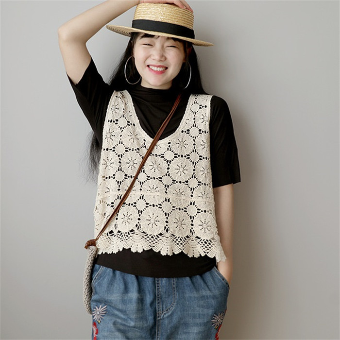 ベスト レディース 春夏 トップス 透かし編み プルオーバー Uネック かぎ編み カジュアル 無地 レイヤード ニットベスト きれいめ ノースリーブ 大人可愛い 体型カバー 涼しい 着痩せ おしゃれ ゆったり 大きいサイズ 送料無料 クロシェ編み