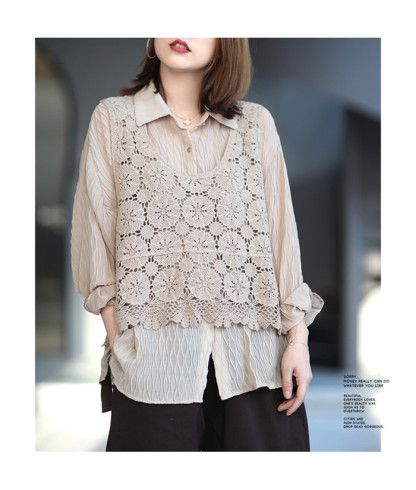 ベスト レディース 春夏 トップス 透かし編み プルオーバー Uネック かぎ編み カジュアル 無地 レイヤード ニットベスト きれいめ ノースリーブ 大人可愛い 体型カバー 涼しい 着痩せ おしゃれ ゆったり 大きいサイズ 送料無料 クロシェ編み