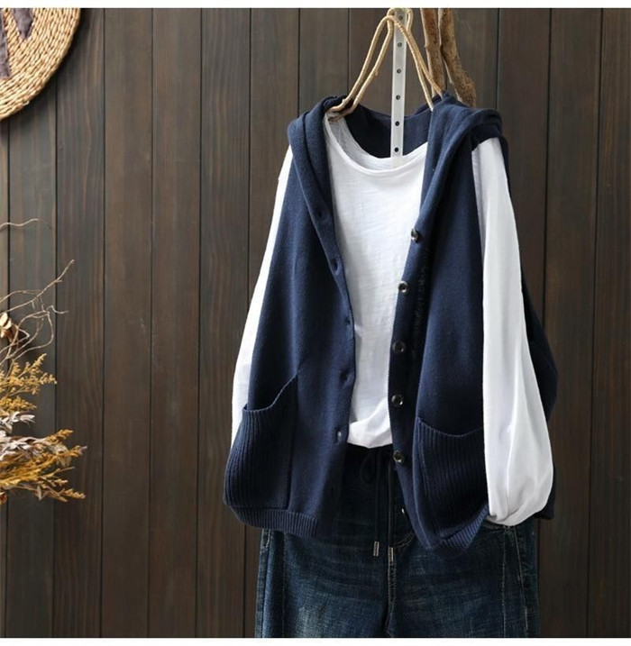 <br>ジレ レディース 春夏 ニットベスト ニットジレ ニットパーカー パーカー 前開き ロングジレ ロングベスト サマーニット 大きいサイズ フード付き 開襟 ポケット