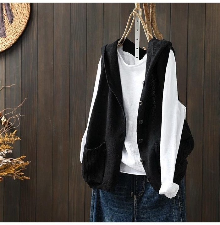 <br>ジレ レディース 春夏 ニットベスト ニットジレ ニットパーカー パーカー 前開き ロングジレ ロングベスト サマーニット 大きいサイズ フード付き 開襟 ポケット