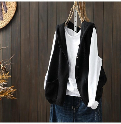 <br>ジレ レディース 春夏 ニットベスト ニットジレ ニットパーカー パーカー 前開き ロングジレ ロングベスト サマーニット 大きいサイズ フード付き 開襟 ポケット