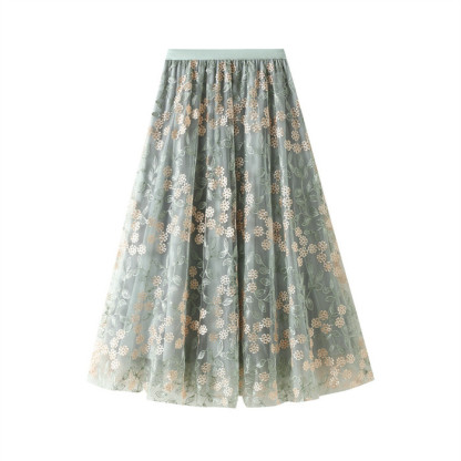 <br>チュールスカート ロング丈 レディース 花柄 総柄 春 春夏 夏 ロングスカート チュール 3層チュール レース刺繍 Aライン フレアスカート ウェストゴム 着痩せ プリーツスカート ボリューム感 裏地あり 体型カバー 大人可愛い おしゃれ 送料無料
