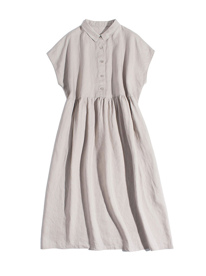 シャツワンピース　半袖　夏　麻風　シャツワンピ　ワンピース　ミモレ丈　ロング丈　大きいサイズ　体型カバー　ゆったり　ハイウエスト　カジュアル　リラックス　大人　春夏　着瘦せ　おしゃれ