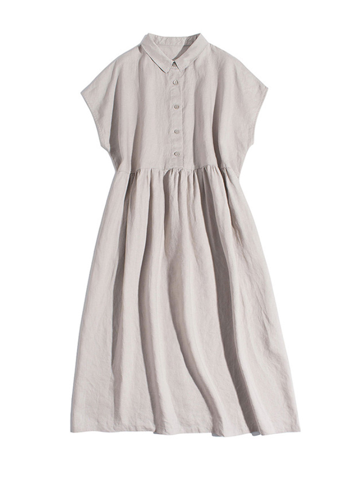 シャツワンピース　半袖　夏　麻風　シャツワンピ　ワンピース　ミモレ丈　ロング丈　大きいサイズ　体型カバー　ゆったり　ハイウエスト　カジュアル　リラックス　大人　春夏　着瘦せ　おしゃれ