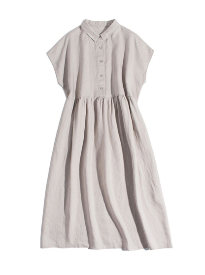 シャツワンピース　半袖　夏　麻風　シャツワンピ　ワンピース　ミモレ丈　ロング丈　大きいサイズ　体型カバー　ゆったり　ハイウエスト　カジュアル　リラックス　大人　春夏　着瘦せ　おしゃれ