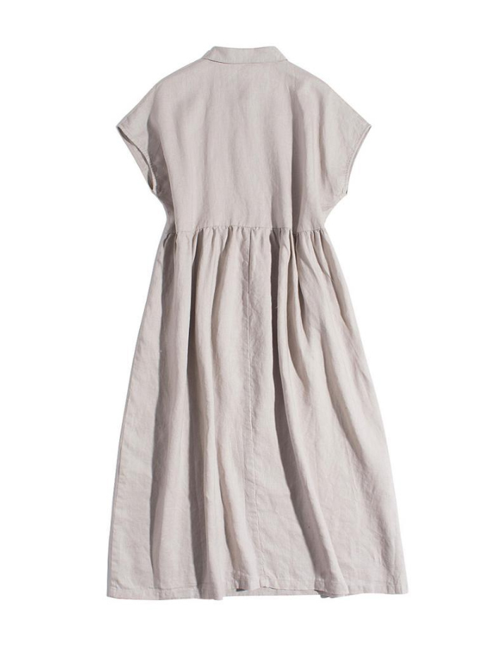 シャツワンピース　半袖　夏　麻風　シャツワンピ　ワンピース　ミモレ丈　ロング丈　大きいサイズ　体型カバー　ゆったり　ハイウエスト　カジュアル　リラックス　大人　春夏　着瘦せ　おしゃれ