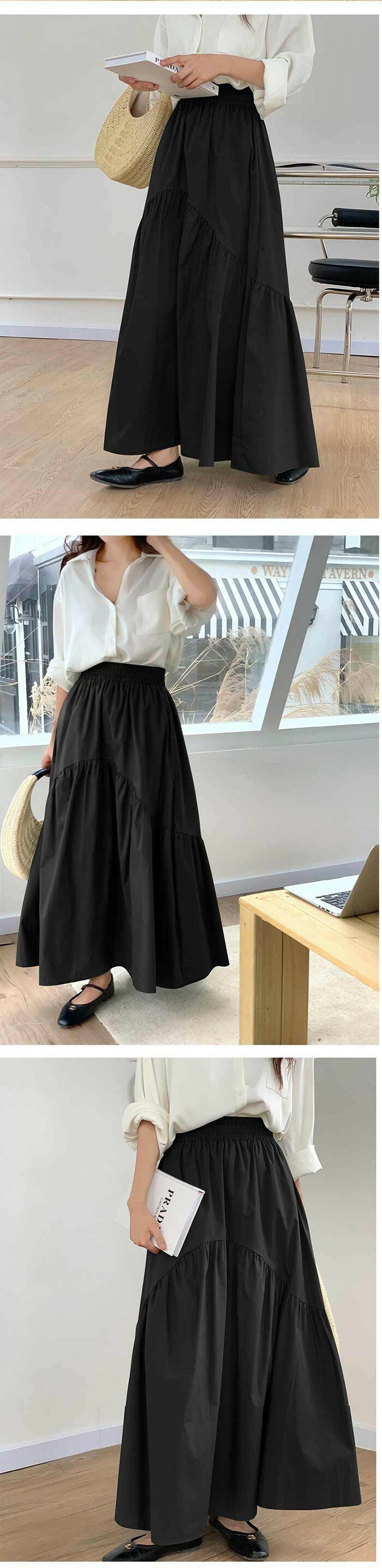 スカート ロング レディース 黒 大きいサイズ ティアードカート ティアード フレアスカート フレア バルーンスカート ボトムス 春 秋 春物 ロングスカート ミモレ丈 シンプル きれいめ ブラック カジュアル 秋冬 大人可愛い 送料無料