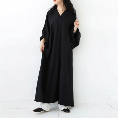 <br>ロングワンピース 春秋 レディース きれいめ ぽわん袖 ゆったり系 長袖 ワンピース 着やせ ロング丈 マキシ丈 マキシワンピース 無地 長袖ワンピース 体型カバー ビッグシルエット カジュアル エスニック 大きいサイズ 送料無料