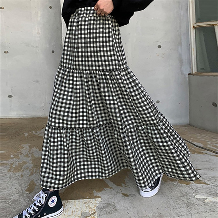 <br>スカート ロング レディース 黒 大きいサイズ チェック柄 ティアードカート ティアード フレアスカート フレア バルーンスカート ボトムス 春 秋 ロングスカート ミモレ丈 シンプル きれいめ ブラック カジュアル 秋冬 人可愛い 送料無料
