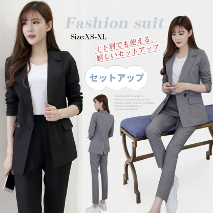 セットアップ ジャケット 長袖 ロングパンツ スリムパンツ レディース スーツ パンツスーツ ママスーツ 2点セット パンツドレス 大きいサイズ おしゃれ カジュアル 春 通勤 上下セット 冠婚葬祭用 入学式 卒業式