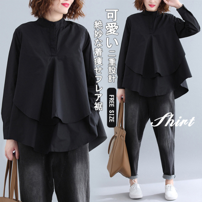<br>ブラウス T-シャツ レディース フレアブラウス ロングブラウス シャツブラウス トップス チュニック 長袖 ナチュラル 着痩せ ゆったり 体型カバー