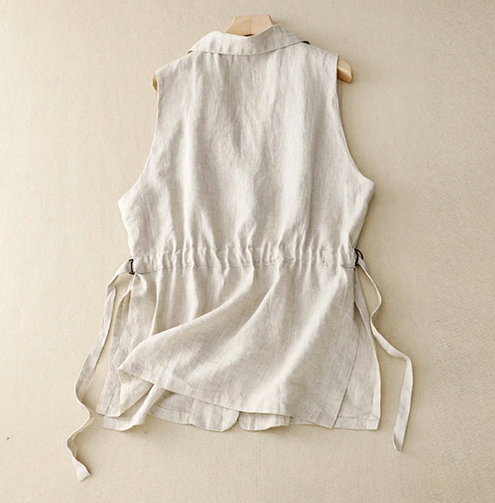 ジレ レディース 春夏 ベスト 前開き ロングジレ ロングベスト リネン 大きいサイズ 麻 綿麻 サイドスリット 開襟 ボタン飾り スリット入り ゆったり カーディガン 羽織り おしゃれ 体型カバー 送料無料