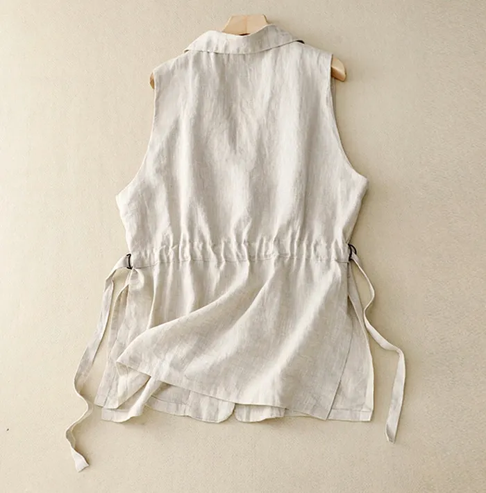 ジレ レディース 春夏 ベスト 前開き ロングジレ ロングベスト リネン 大きいサイズ 麻 綿麻 サイドスリット 開襟 ボタン飾り スリット入り ゆったり カーディガン 羽織り おしゃれ 体型カバー 送料無料