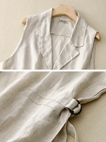 ジレ レディース 春夏 ベスト 前開き ロングジレ ロングベスト リネン 大きいサイズ 麻 綿麻 サイドスリット 開襟 ボタン飾り スリット入り ゆったり カーディガン 羽織り おしゃれ 体型カバー 送料無料