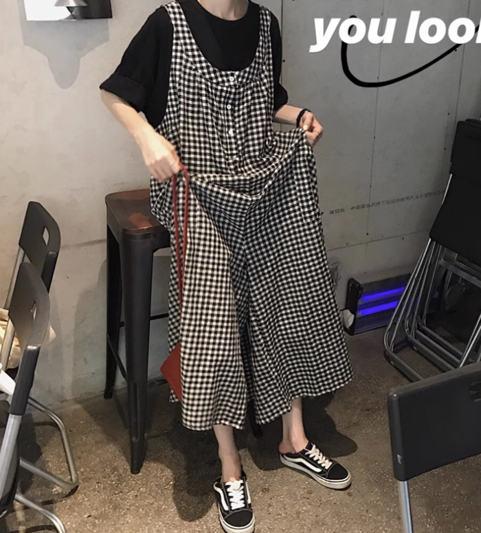 サロペット　チェック柄　パンツ　ワイドパンツ　レディース　オールインワン　オーバーオール　ジャンパー　サロペットパンツ　オーバーサイズ　大きいサイズ 　カジュアル　リラックス　きれいめ　ゆったり