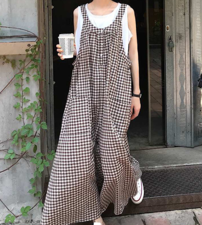 サロペット　チェック柄　パンツ　ワイドパンツ　レディース　オールインワン　オーバーオール　ジャンパー　サロペットパンツ　オーバーサイズ　大きいサイズ 　カジュアル　リラックス　きれいめ　ゆったり