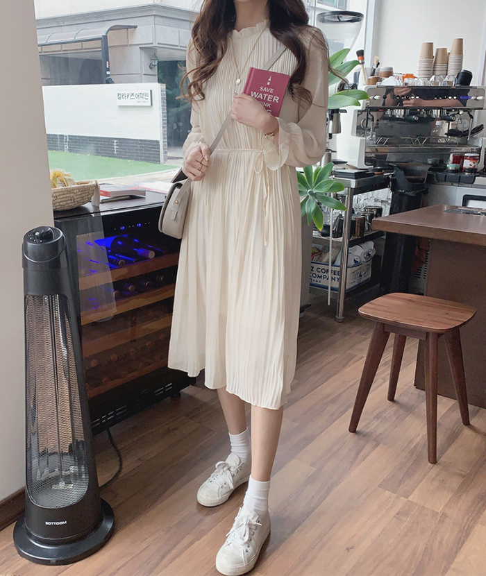 シフォンワンピース　ワンピース　ミモレ丈　シフォン　長袖　ロングワンピース　ギャザー　大きいサイズ　結婚式　二次会　お出かけ　お呼ばれ　おしゃれ　可愛い　大人　上品　カジュアル