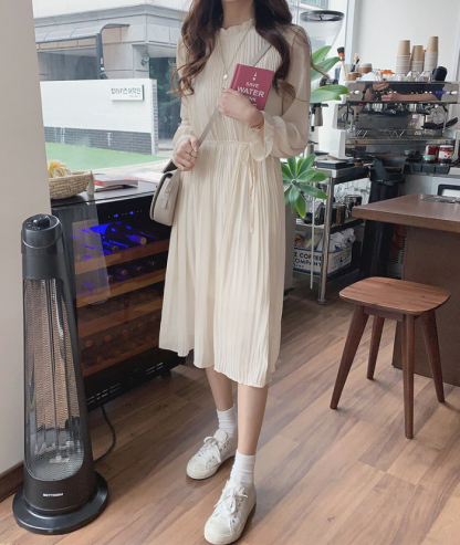 シフォンワンピース　ワンピース　ミモレ丈　シフォン　長袖　ロングワンピース　ギャザー　大きいサイズ　結婚式　二次会　お出かけ　お呼ばれ　おしゃれ　可愛い　大人　上品　カジュアル