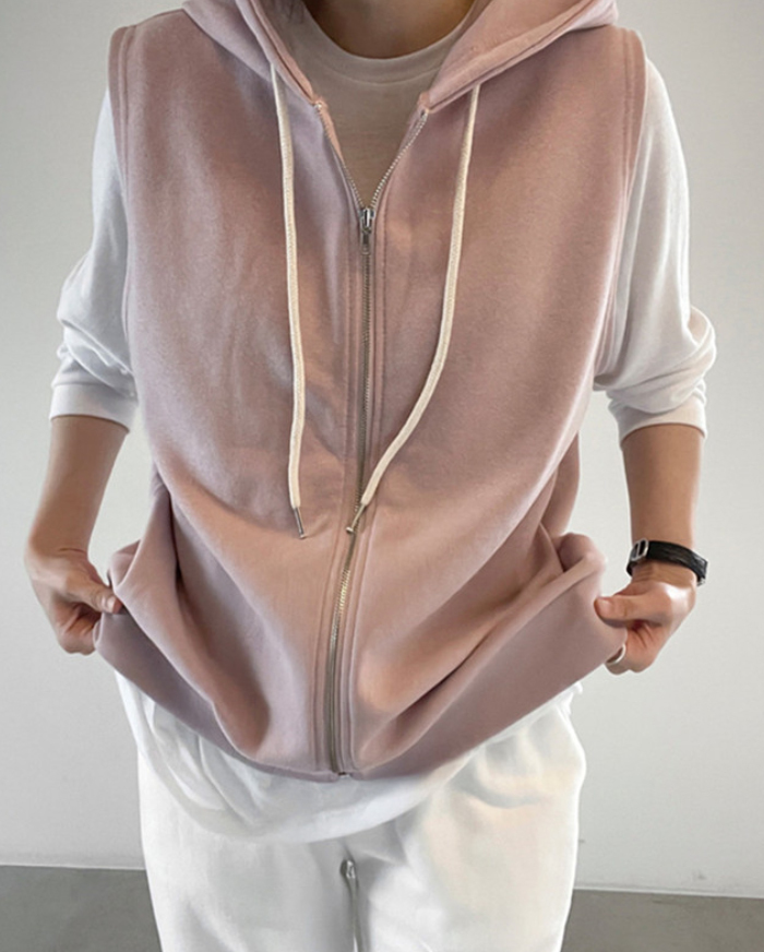 パーカーベスト ベスト パーカー レディース 春 秋 前開き トップス フード付き ジップアップ ノースリーブ ゆったり カットソーベスト 重ね着 レイヤード スウェット アウター お洒落 カジュアル 体型カバー