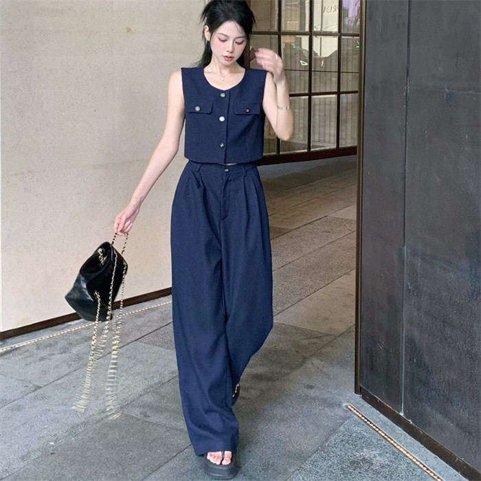 <br>セットアップ レディース パンツスーツ ノースリーブ スクエアネック 春夏 夏 無地 女の子卒業式 ガウチョパンツ ベスト キャミソール ワイドパンツ 体型カバー ゆったり ハイウエスト