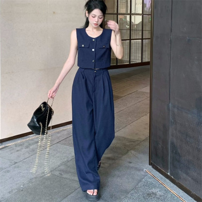 <br>セットアップ レディース パンツスーツ ノースリーブ スクエアネック 春夏 夏 無地 女の子卒業式 ガウチョパンツ ベスト キャミソール ワイドパンツ 体型カバー ゆったり ハイウエスト