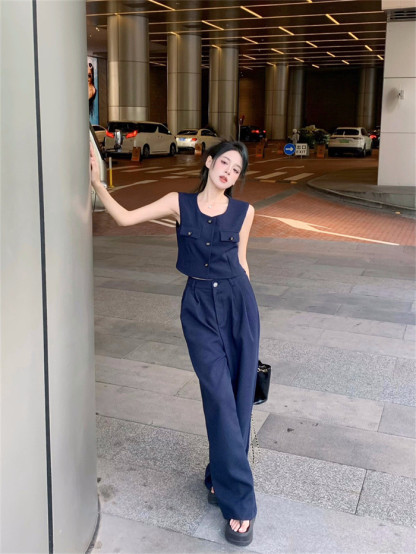 <br>セットアップ レディース パンツスーツ ノースリーブ スクエアネック 春夏 夏 無地 女の子卒業式 ガウチョパンツ ベスト キャミソール ワイドパンツ 体型カバー ゆったり ハイウエスト
