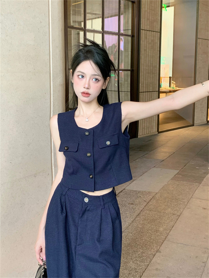 <br>セットアップ レディース パンツスーツ ノースリーブ スクエアネック 春夏 夏 無地 女の子卒業式 ガウチョパンツ ベスト キャミソール ワイドパンツ 体型カバー ゆったり ハイウエスト